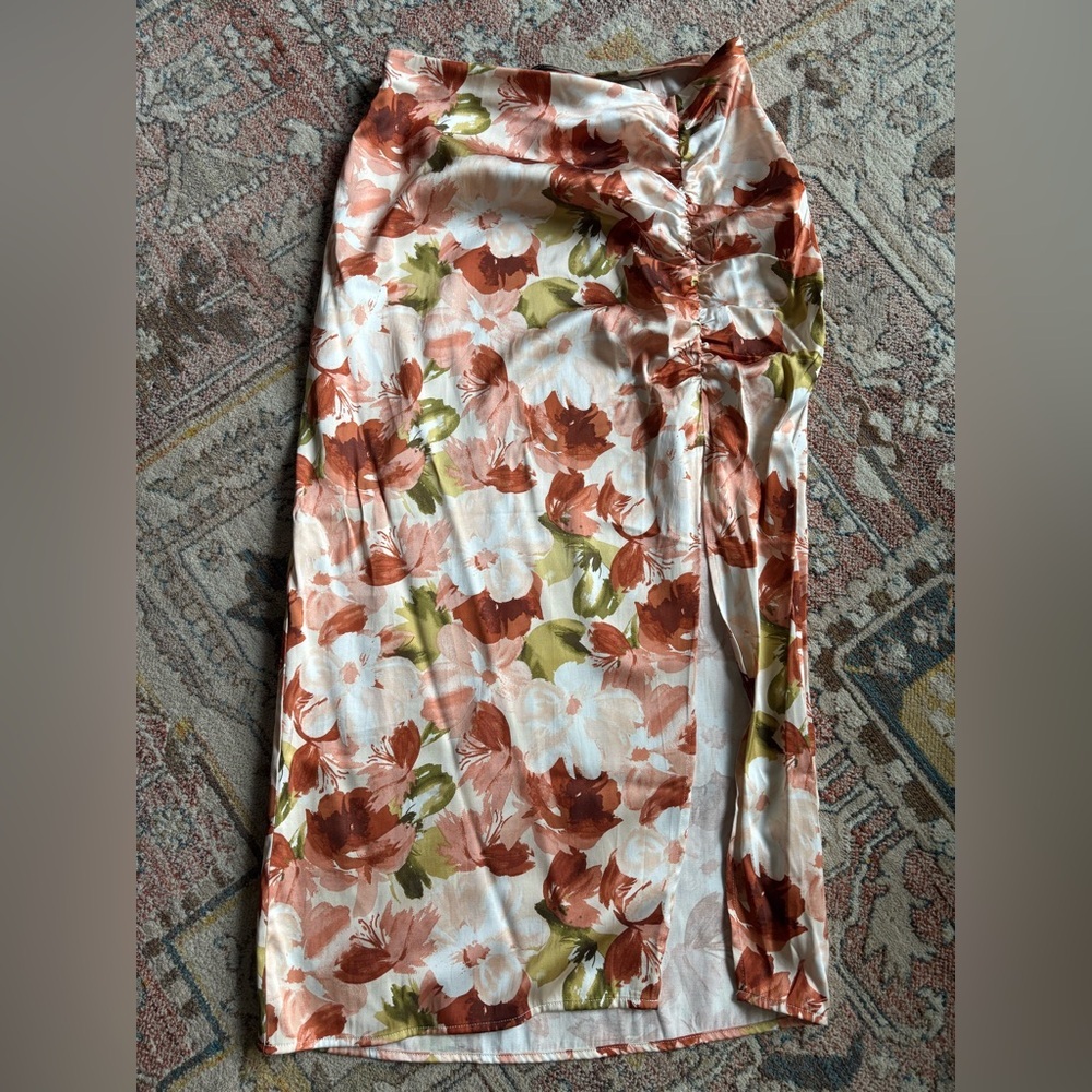 Abercrombie Cinched Satin Floral Midaxi Skirt Slit